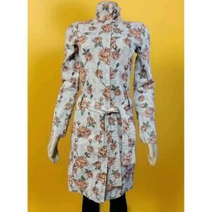 BEN SHERMAN XS Gray Floral Women's trench Coat Belted Jacket  #W5